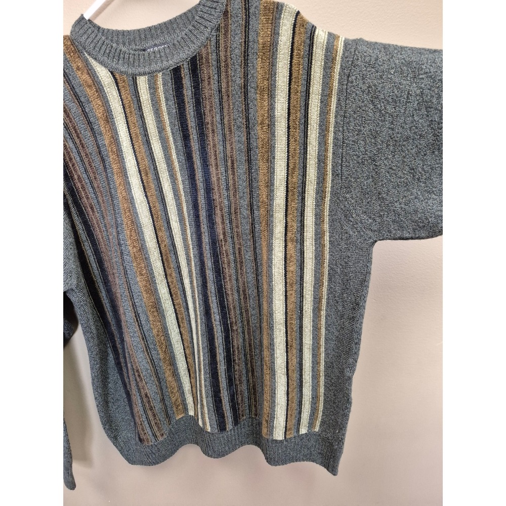 Segreto Italy Sweater XL Coogi Style Striped Knit Wool Blend Gray Mens  Textured - Picture 2 of 4